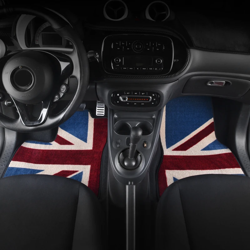 Tappetini per auto per Smart 451 453 Fortwo Forfour Accessori Tappeti per auto personalizzati Tappetini per guida a sinistra Modello Union Jack