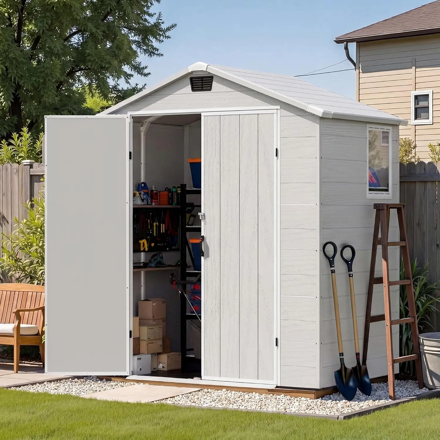 6X4 FT Plastic Outdoor Storage Shed with Floor, Resin Tool Sheds with Lockable Door and Window, Weather-Resistant, Custom
