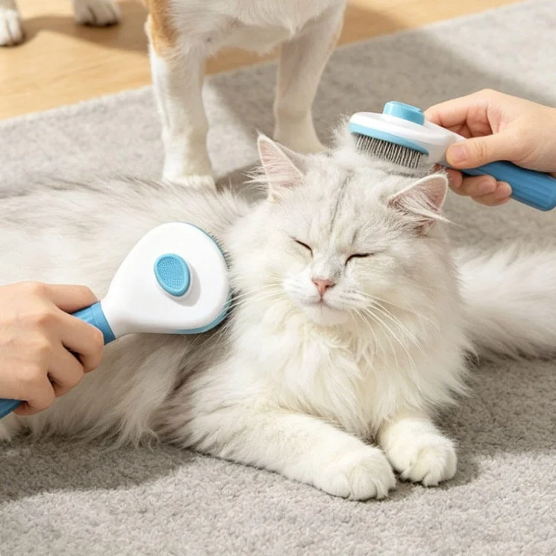 Self‑Cleaning Pet Grooming Brush for Cats & Dogs, Easy‑Clean Dematting Shedding Comb, Efficient Hair Remover for Loose Undercoat