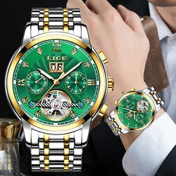 LIGE Top Brand Luxury Mechanical Men's Watches Automatic Fashoin Man Watch Waterproof Stainless Steel Date Tourbillon Wristwatch