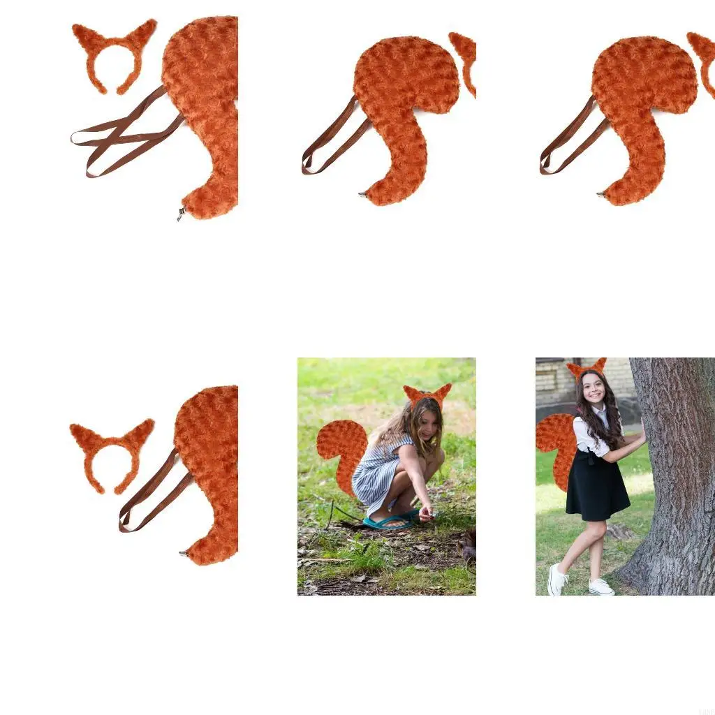 

Y3NE Squirrel Ear Headband with Tail Animal Squirrel Costume Squirrel Ears & Tail for Halloween Party Fancy Dress Cosplay