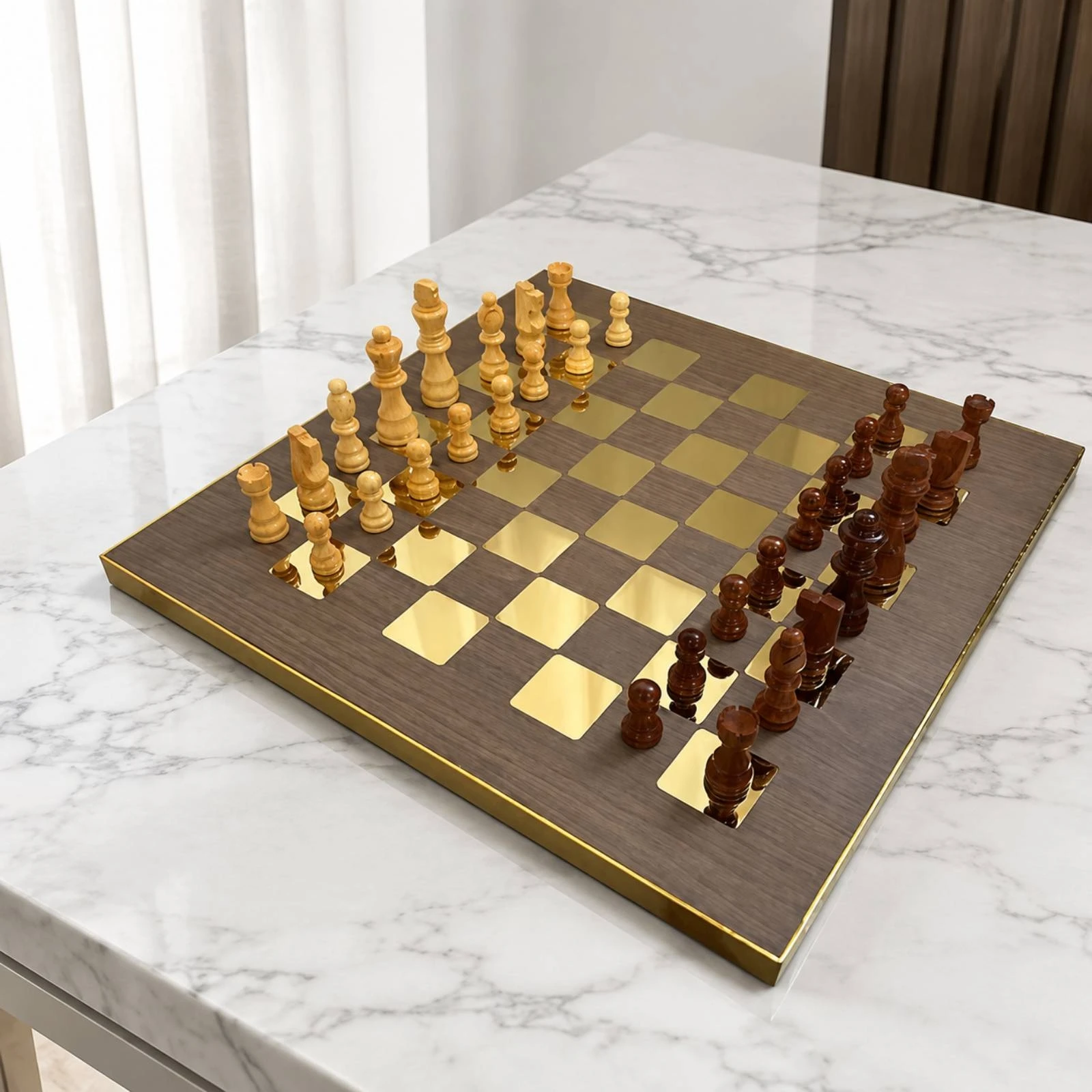 Wooden Chessboard with Chess Pieces Minimalist Modern Chessboard Decorative Chess Set Slim for Study, Living Room