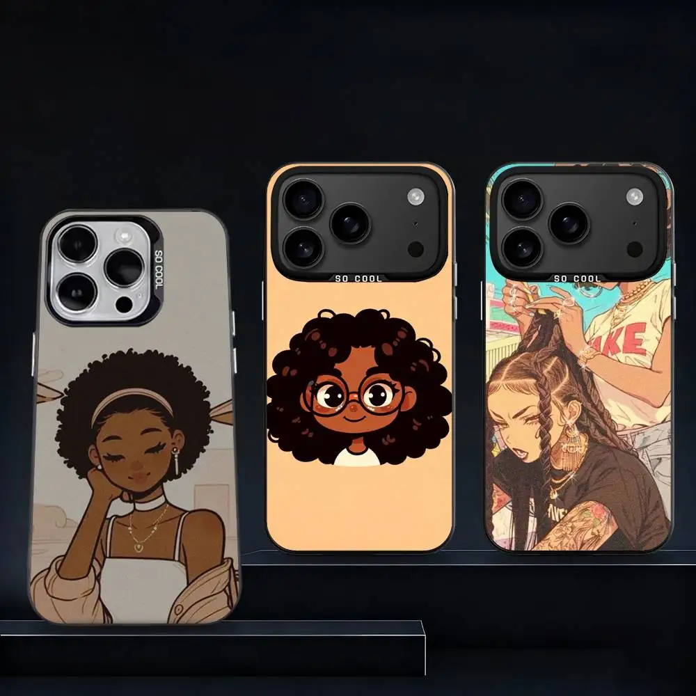 

Black G-Girl A-Afro For iPhone 17,16,15,14,13,12,11,Pro,Max,Plus,E,Air,Mini Anti Fall Black Matte Hard Bumper Phone Case