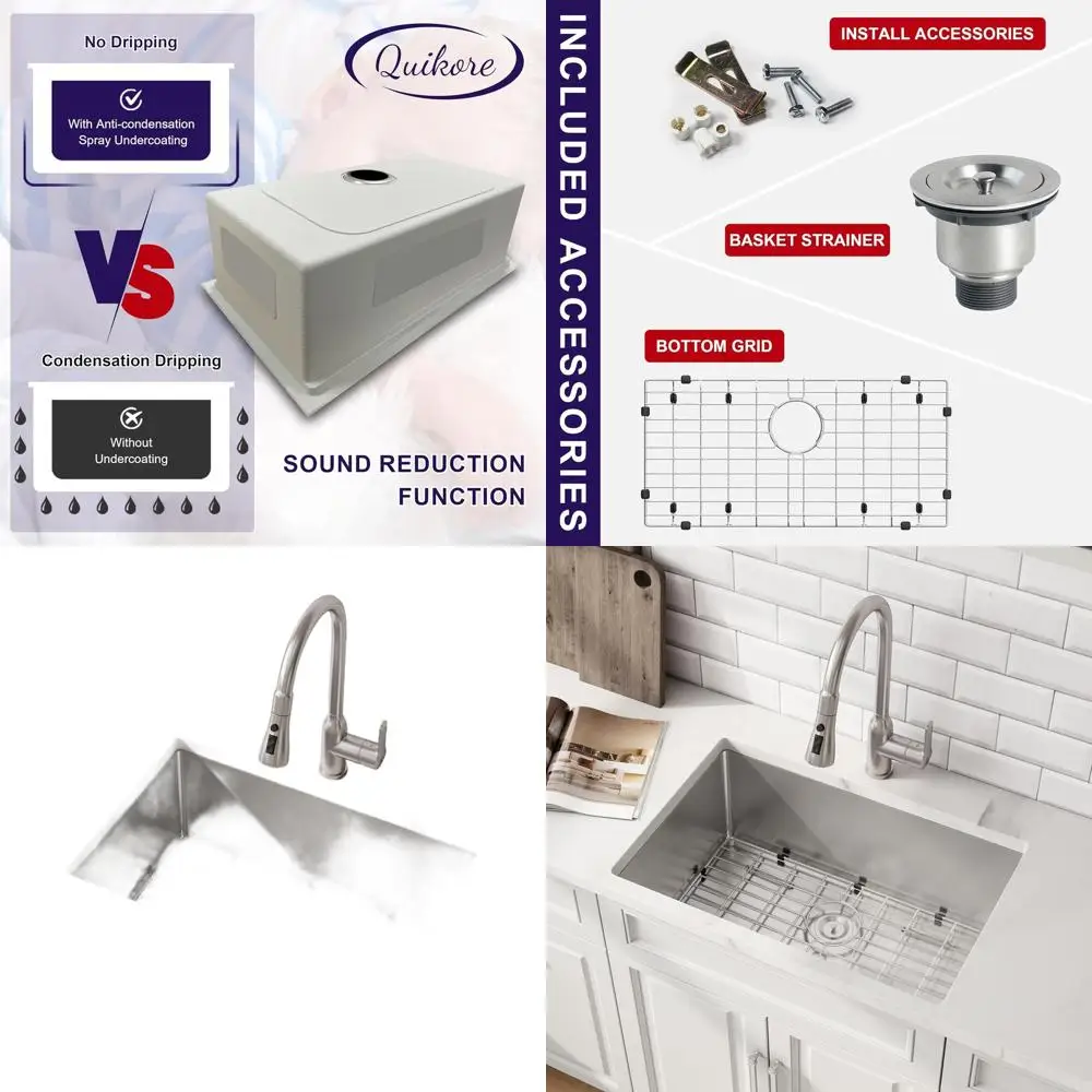 

Кухонная мойка из нержавеющей стали ручной работы, 27 дюймов, с одной чашей, для установки под столешницу, с сифоном и решеткой, толщина 16 калибра, 27 x 18 x 9 дюймов