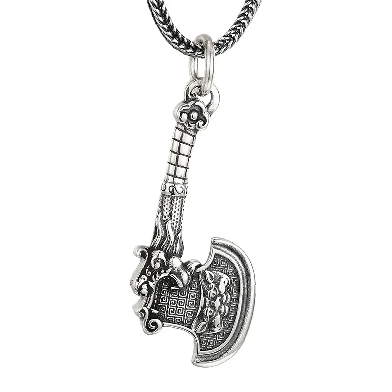 

925 Sterling Silver Money Axe Pendant Necklace for Good Luck, Thai Silver Antique Finish Unisex Jewelry Gift