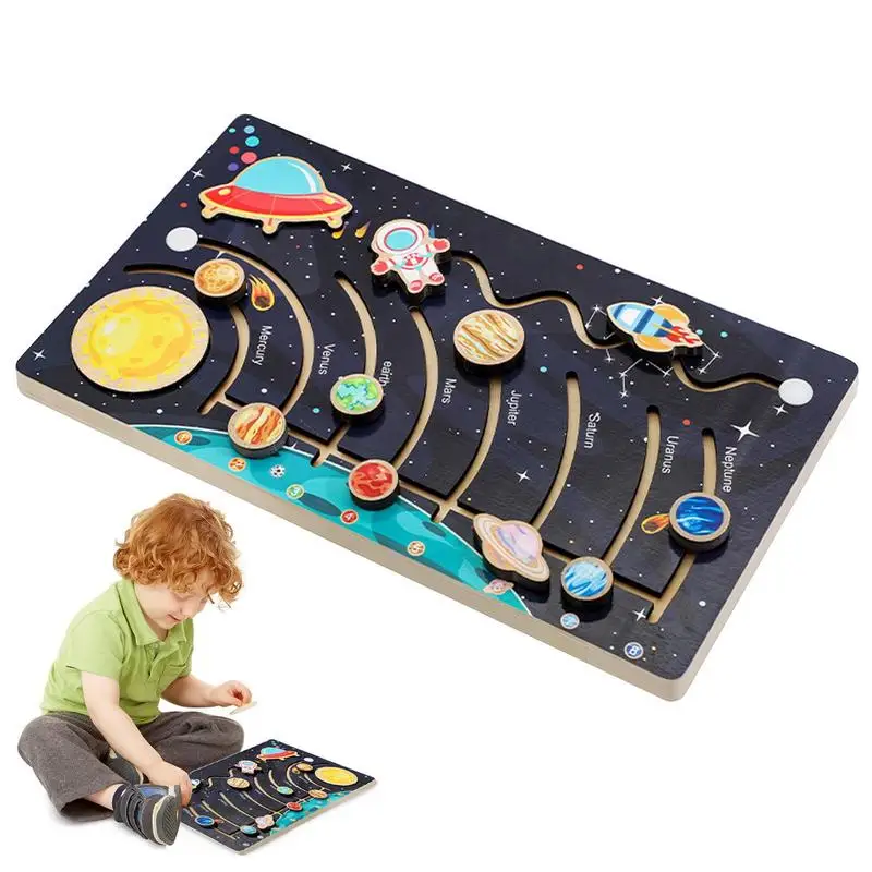 Solar System Board Wood Solar System Model For Kids Montessori Toys Set For Kids 3-8 With Removable Planets Gift For Boys And