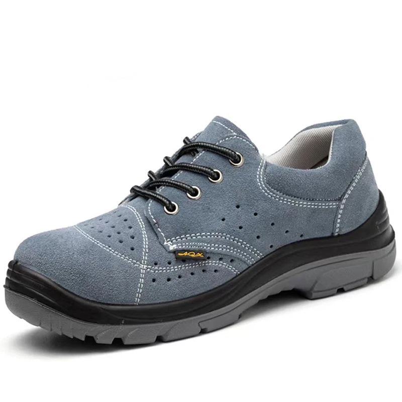

plus size men's leisure breathable summer steel toe caps work safety shoes cow suede leather security shoe worker safe boots man