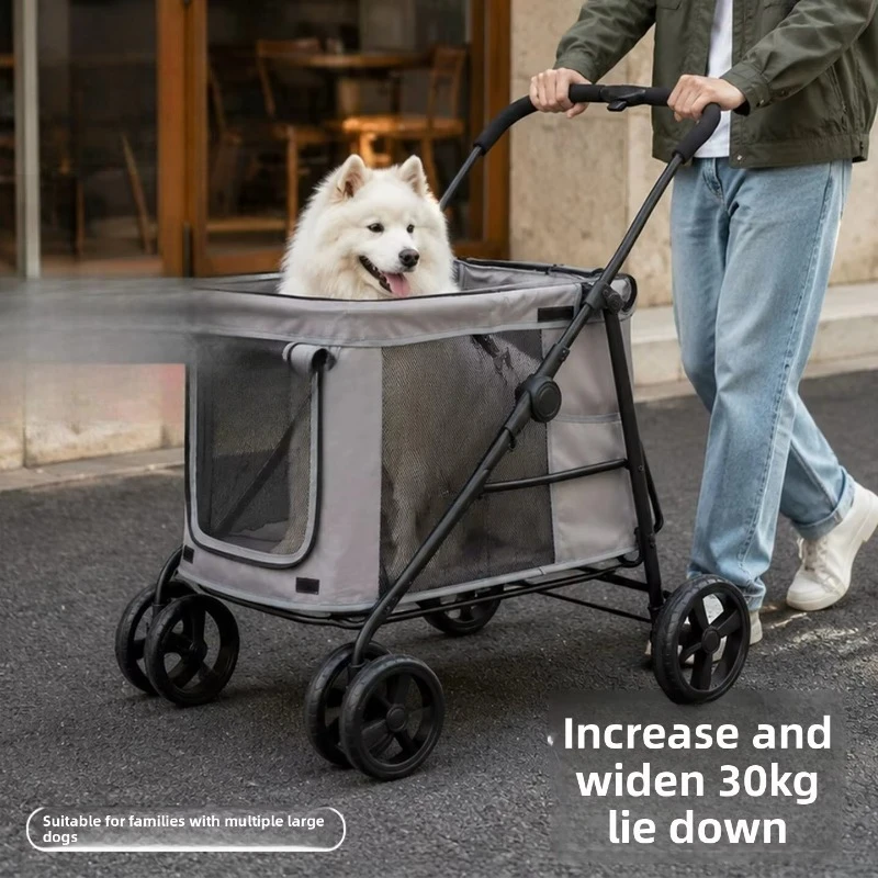 Large Space Foldable Pet Stroller Lightweight Outdoor Travel Cart for Medium Large Dogs