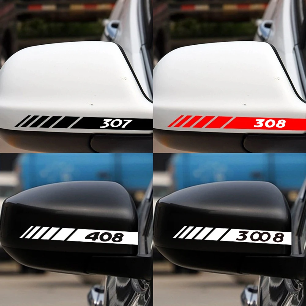 2Pcs Car Rearview Mirror Cover Stickers For Peugeot 206 307 308 408 3008 Auto Decorative Accessories White black red