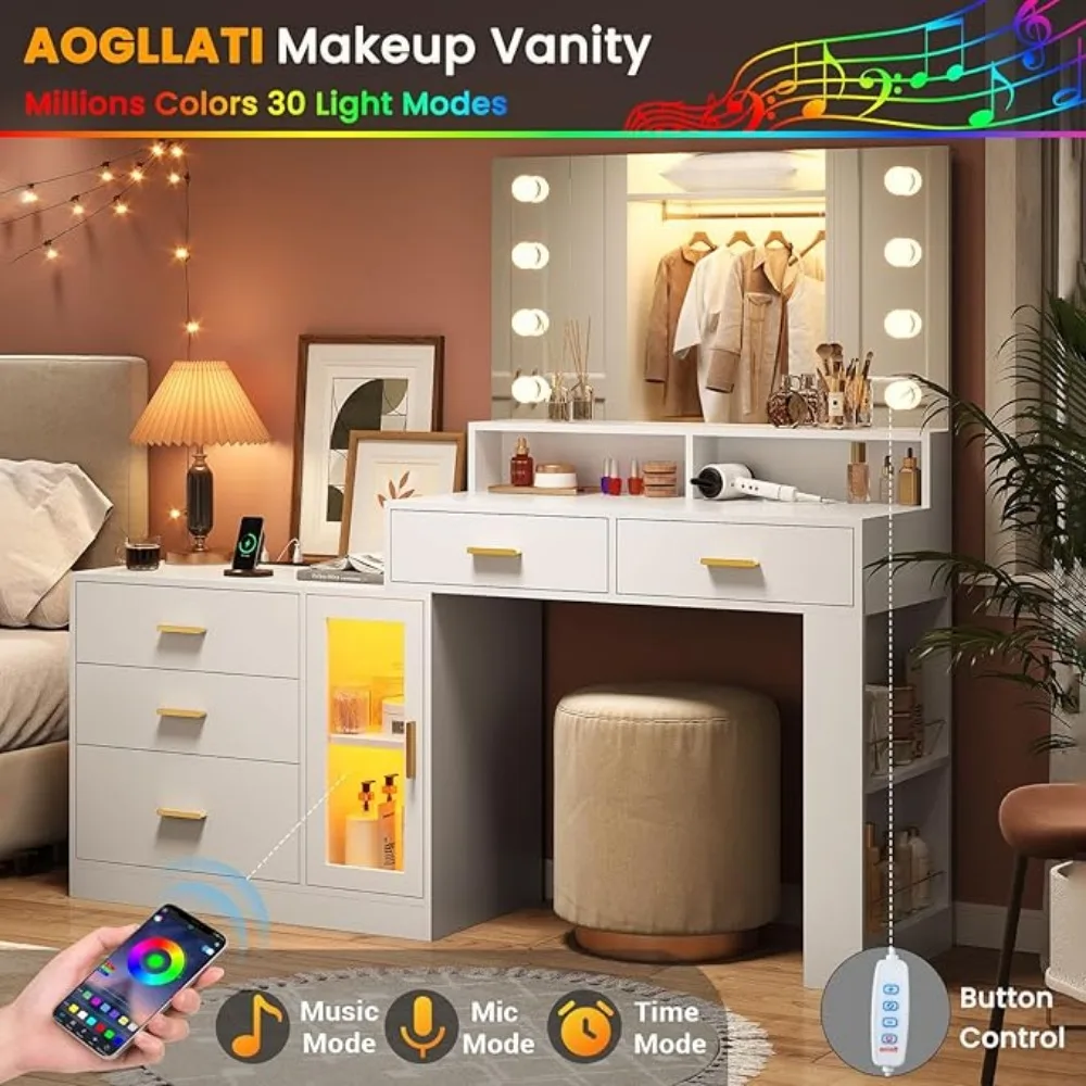Dresser with Mirror and Lights and Charging Station Furniture Dressing Table Multifunctional Dressers image 3