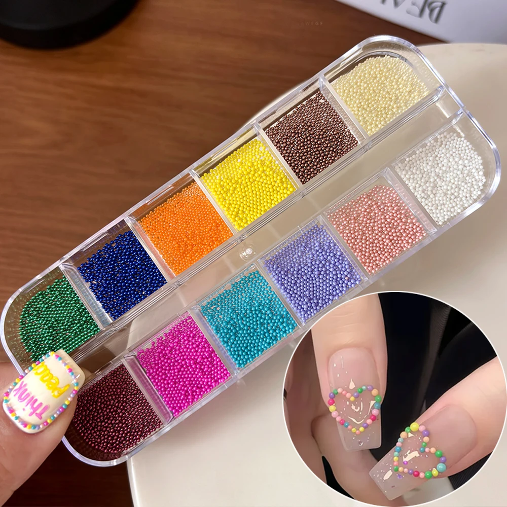 12Grids Colorful Mini Caviar Beads Nail Art Decoration 3D Candy Bead Nail Charms Summer Macaron Micro Balls DIY Nail Accessorie