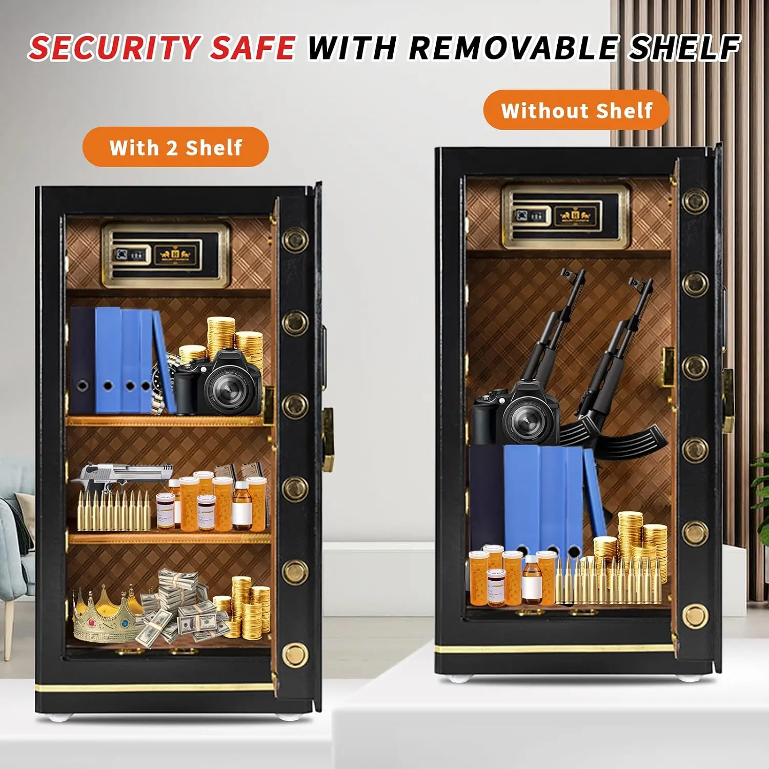 Large Security Safe - 8.1 Cu. Ft. Waterproof & Fireproof Home Safe with 2 Removable Shelves and Inner Cabinets for Storing Money