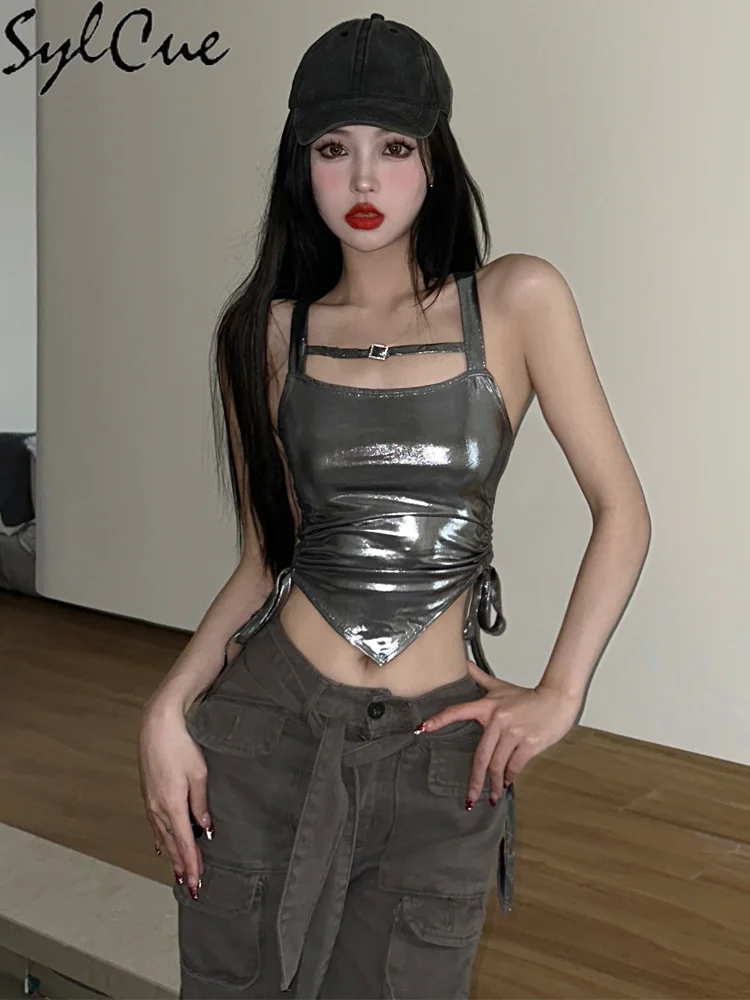 Sylcue Silver Retro Matte Classic Sexy Mature All-Match Young Girl High Street Summer Travel Personality Women'S Outer Vest