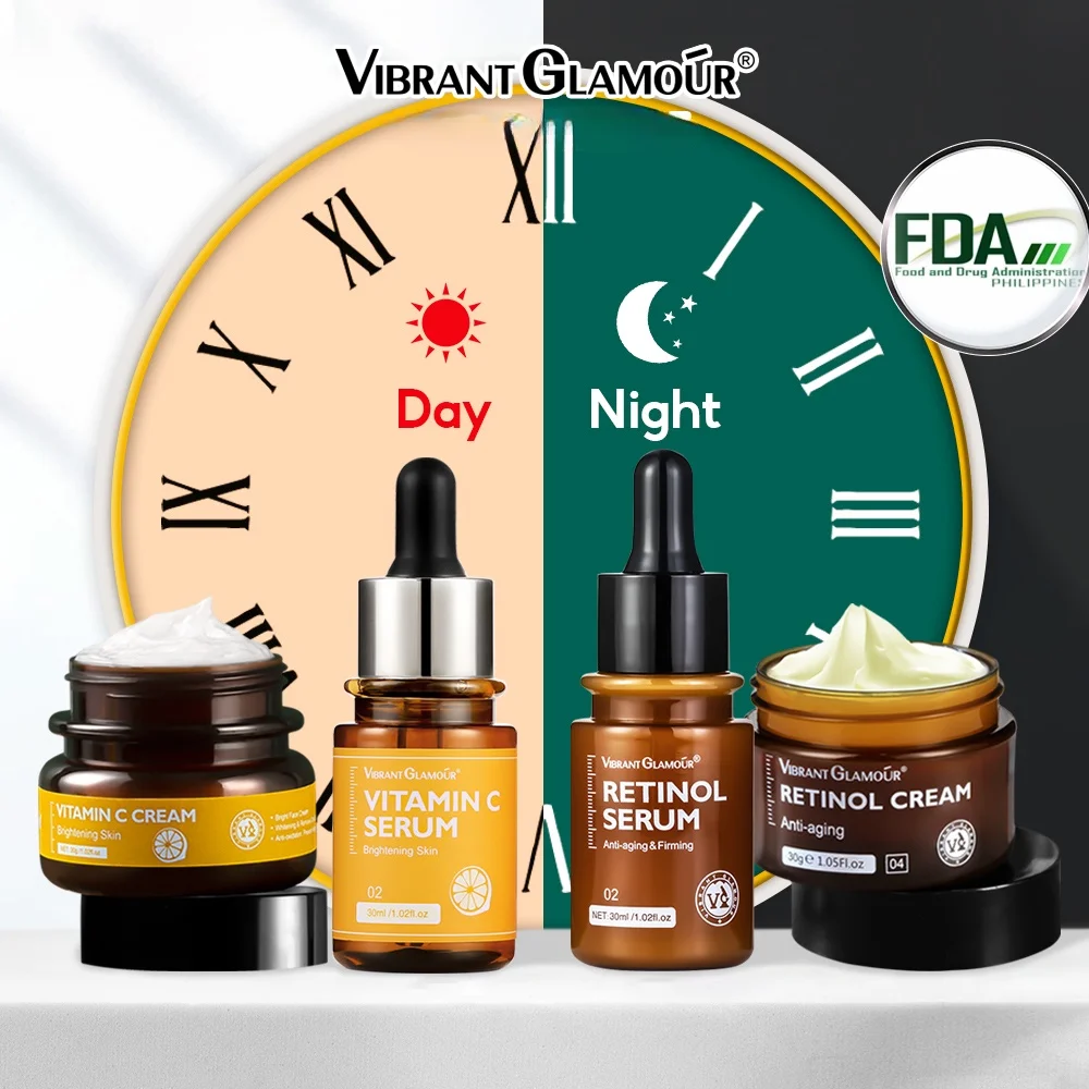 VIBRANT GLAMOUR Natural Retinol Sets  Face Cream Facial Serum Vitamin C Serum Vitamin C Cream with Hyaluronic Acid 2.5% Retinol