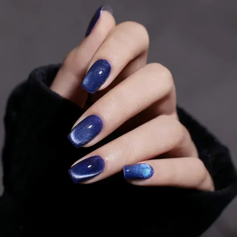 24 pçs roxo olho de gato unhas falsas cabeça quadrada unhas de balé francês imprensa curta em unhas wearable cobertura completa acrílico dicas de unhas falsas