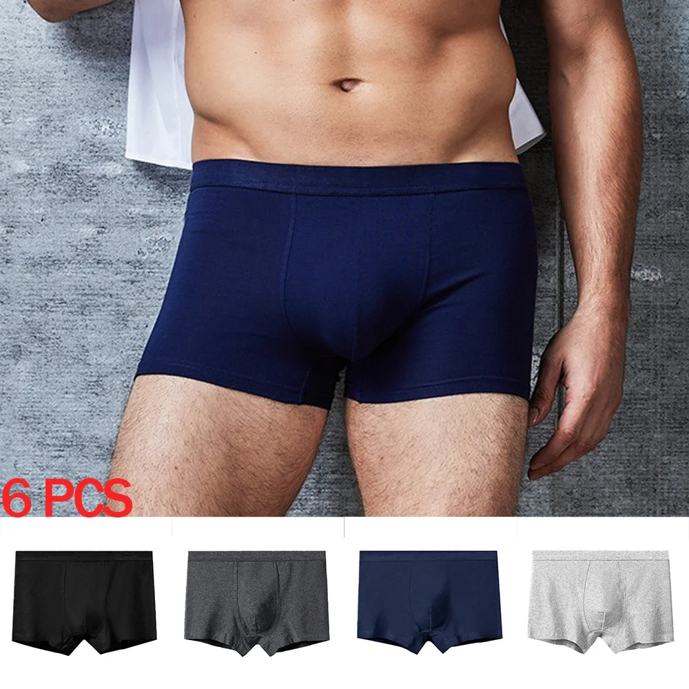 

6Pcs Men Panties Cotton Underwear Boxers Male Brand Boxer Plus Size Breathable Man Underpants Comfortable Solid Shorts L-4XL