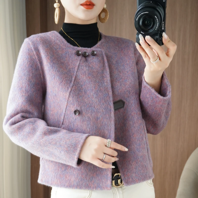 Women's Autumn Winter 100% Merino Wool Commuter Tweed Coat Elegant Professional Outerwear for Ladies
