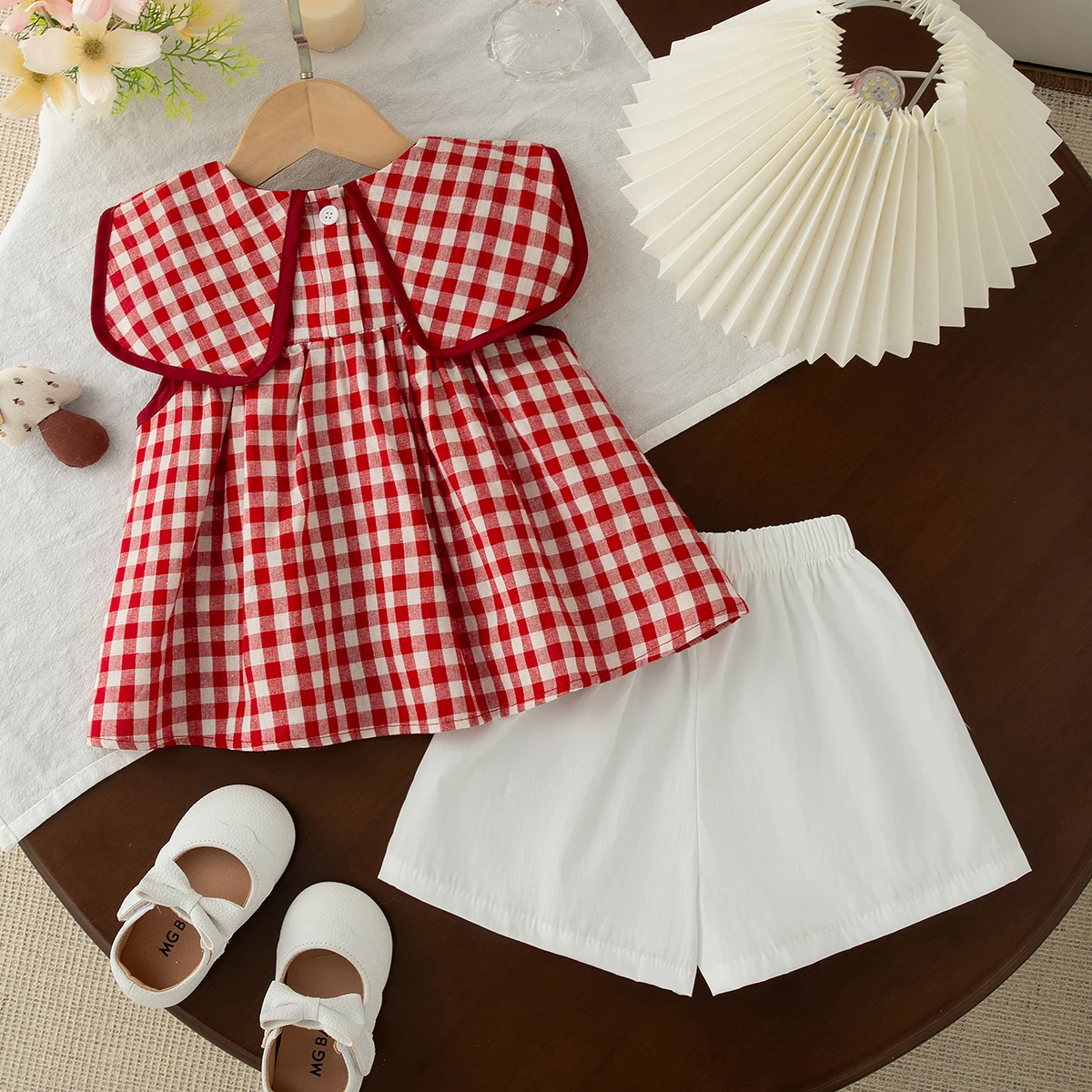 Summer New Baby Girl Plaid Two-Piece Cute Mushroom Children'S Clothing (9 Months -4 Years Old)