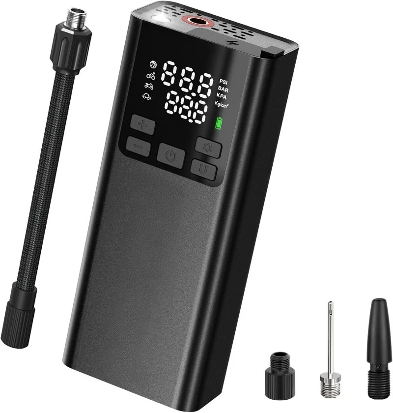 

Портативный компрессор для накачки шин 150PSI, 5000 мАч, с цифровым манометром и автоматическим отключением, для автомобилей, мотоциклов, велосипедов и мячей