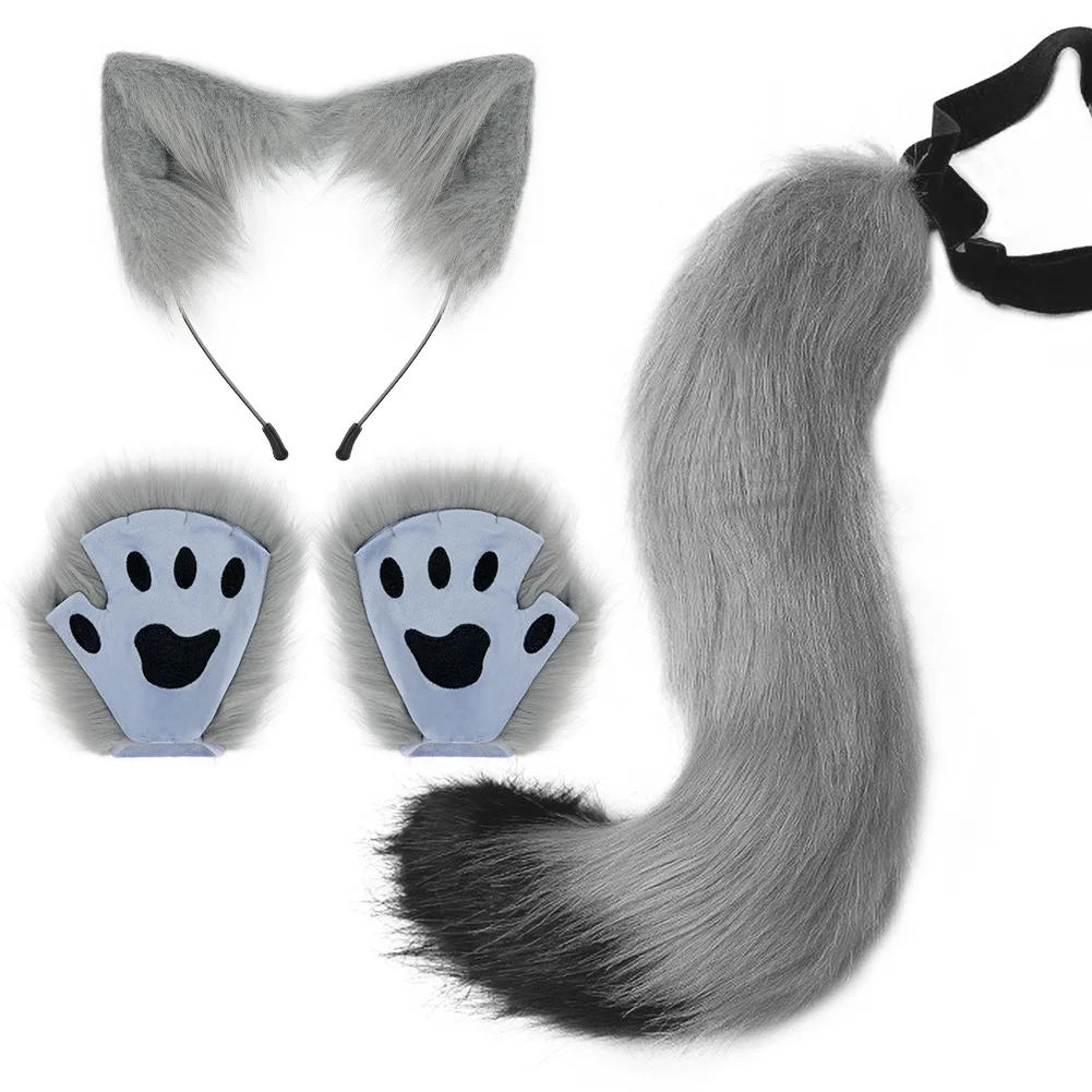 Popularne ręcznie robione opaski na głowę z uszami zwierząt na Halloween, cosplay, symulacja kota, zestaw, pazury zwierząt, rękawiczki na palce, akcesoria cosplay