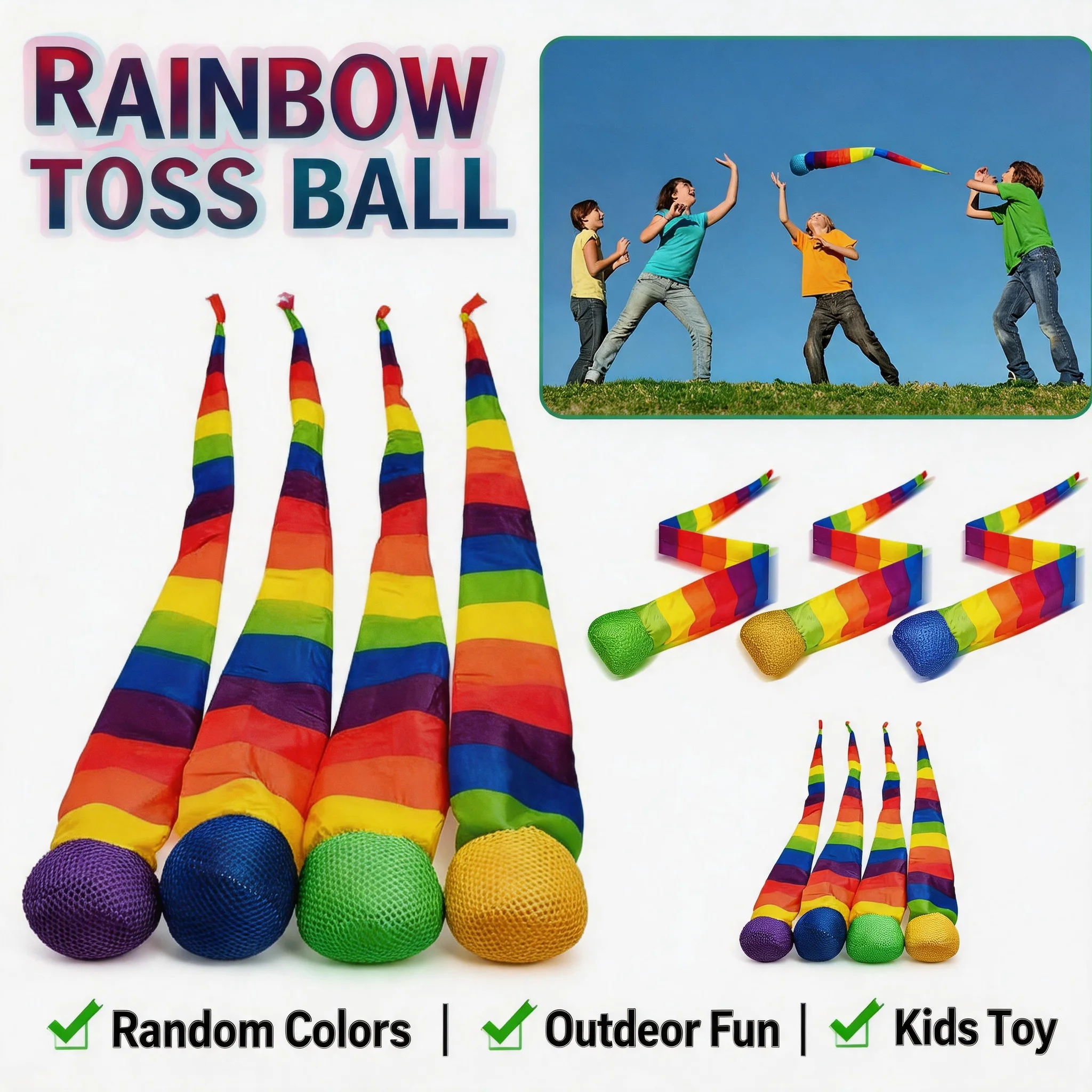 

Throwing Receiving Rainbow Comet Ball 95cm Soft Tail Indoor Outdoor Play Ball Park Sports Relax Coordination Training
