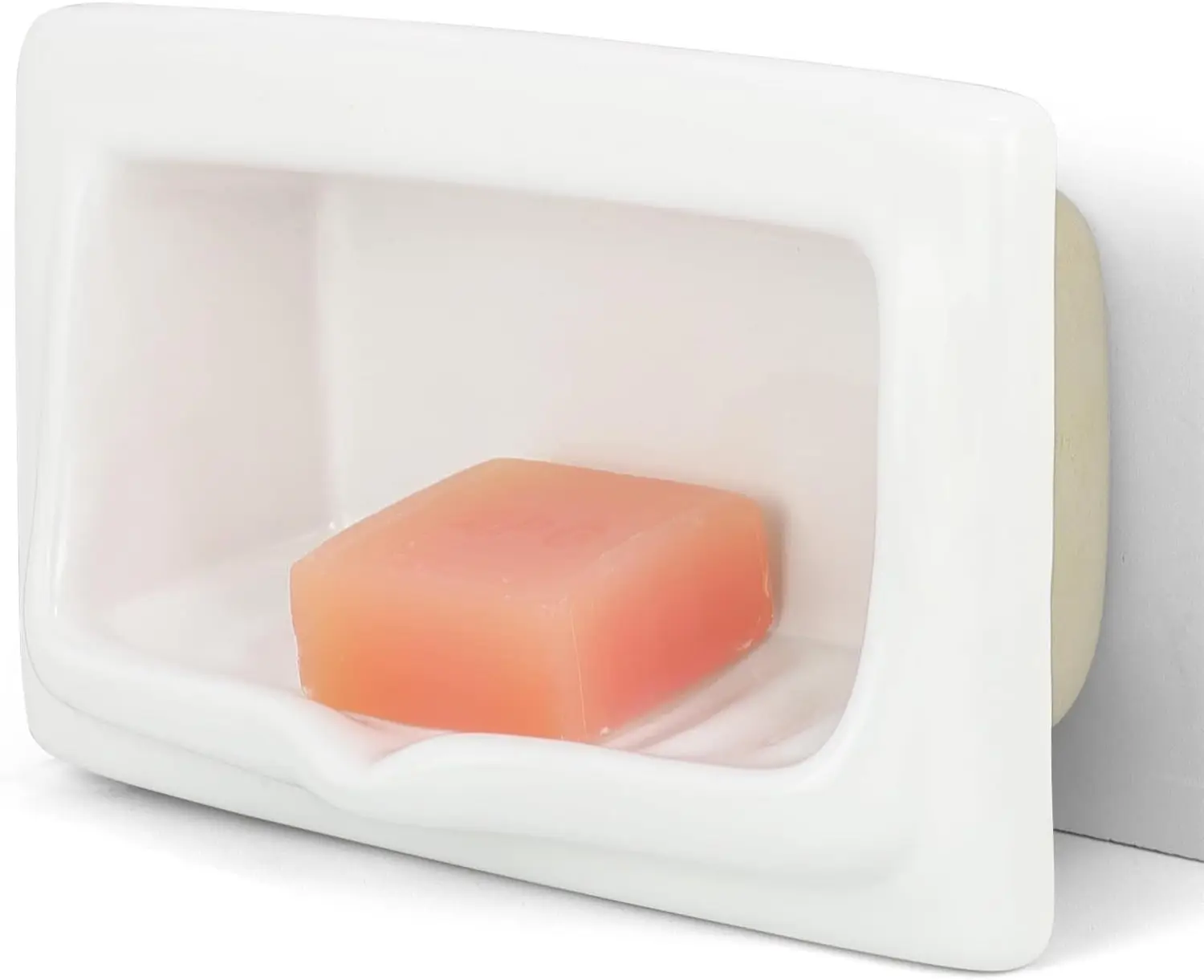 

Classic Recessed Ceramic Soap Dish for Shower Wall, Heavy-Duty, Space-Saving, Self-Draining Built-in Soap Holder for Bathroom &