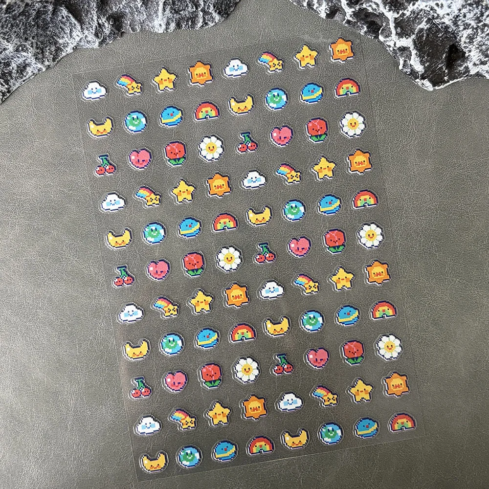 Dopamine Nail Sticker Realistic Colorful Embossed Cake Heart Star Moon Flower Bow Stickers DIY Summer Manicure Decorations Gifts