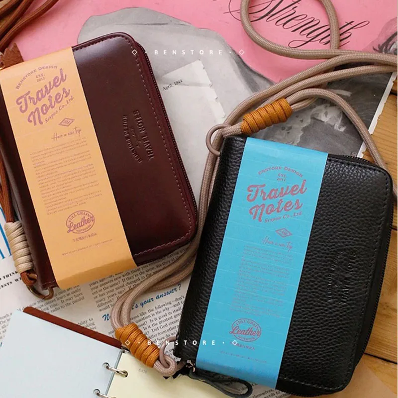 yiwi genuine leather a7 Zipper Binder Photo Card Collection Book Postcard Organizer Diary Notebook School Stationery