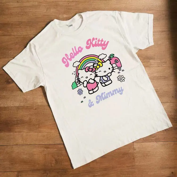 Anime Hello Kittys z krótkim rękawem Cartoon Kuromi moja melodia dziewczyny t-Shirt letnie czyste bawełniane pół rękawy koszulka dla nastolatków dolna koszula