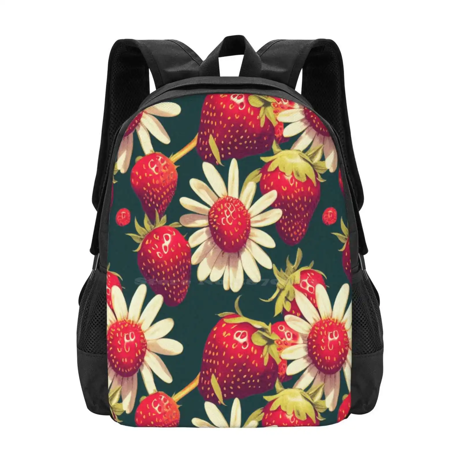 Vintage Floral Cottagecore Romantic Strawberry Daisy Flower Design Hot Sale Backpack Fashion Bags Colorful Nature Cute