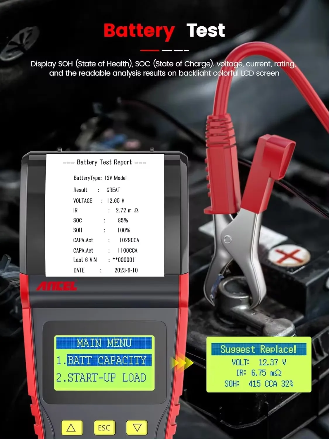 ANCEL BST500 12V&24V Car Battery Charging Tester Analyzer With Printer Heavy Duty Truck Car Battery Test Auto Diagnostic tool