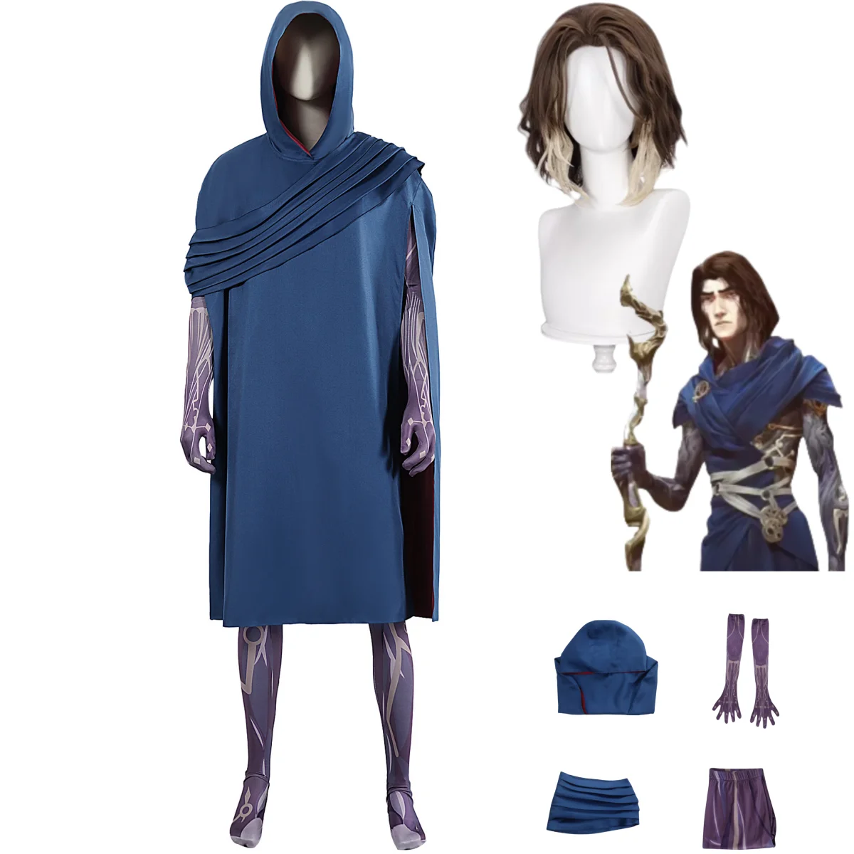 Game LOL Arcane Season 2 Viktor Machine Herald Cosplay Costume Metal Fortune Cookie Wig Purple Robe Cloak Man Woman Party Suit