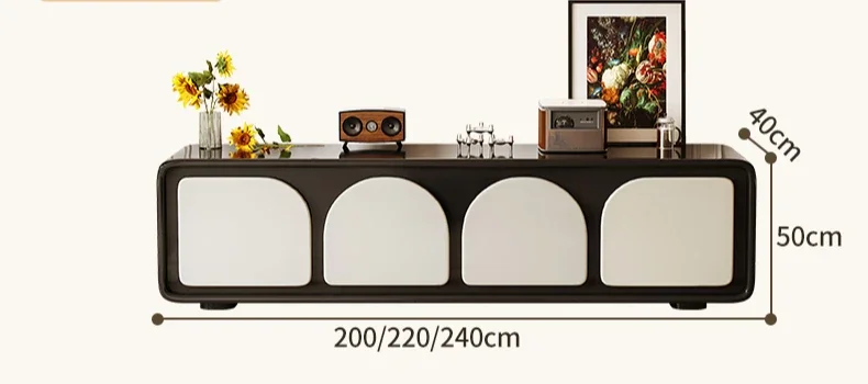 French retro black and white coffee table TV cabinet combination medium and ancient style living room floor light luxury