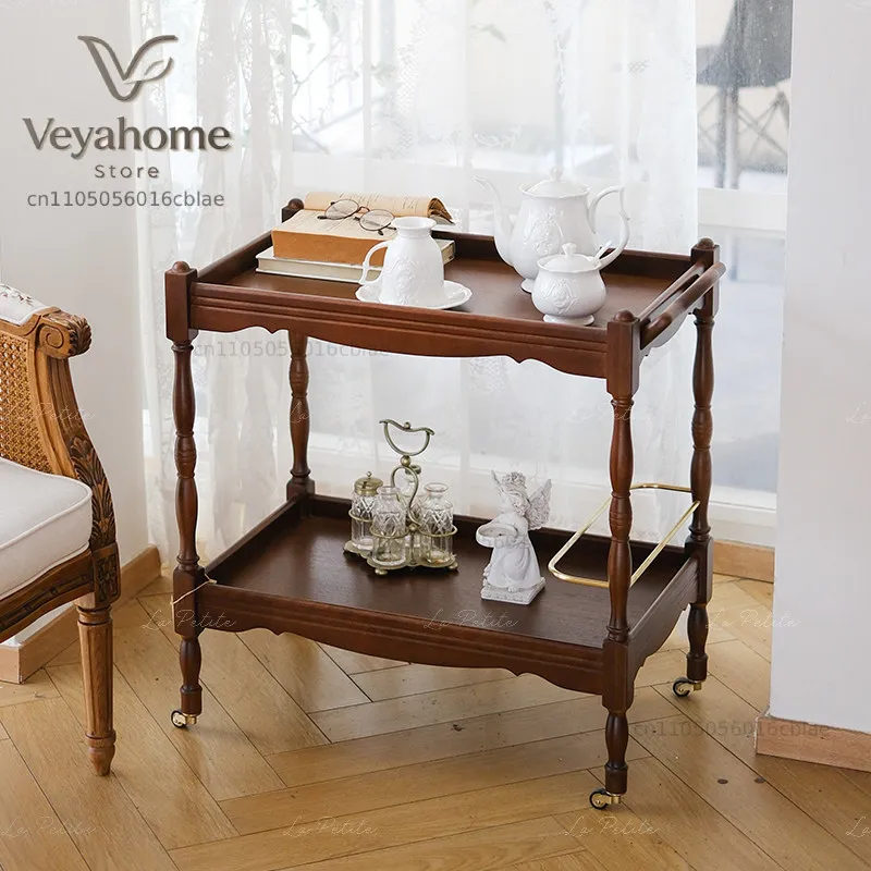 Retro cart Small side few living room Bedroom Dining cart Cafe Leisure storage Medieval wine trolley
