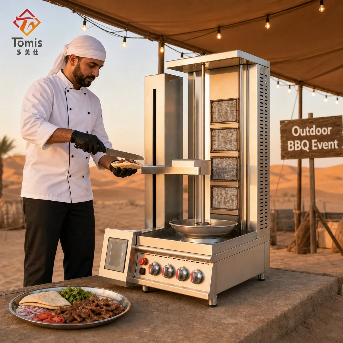 Fully Automatic Gas Shawarma Doner Kebab Machine 4 Burner Stainless Steel Vertical Grill with Automatic Rotation for Restaurant