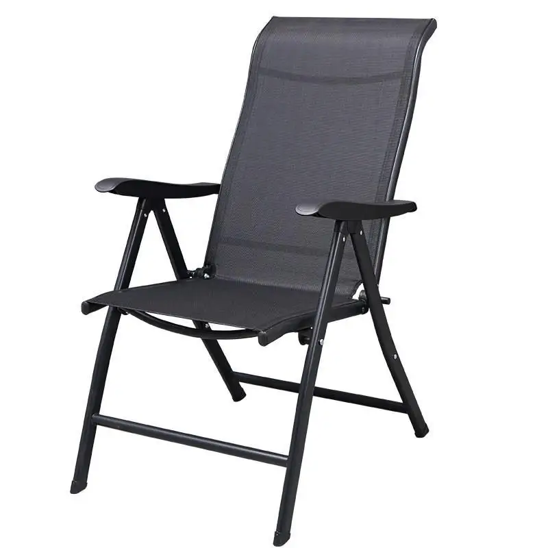 Folding Recliner Patio Chair Black Textilene Mesh High Back Garden with Armrests Outdoor Furniture for Yard Balcony Camping