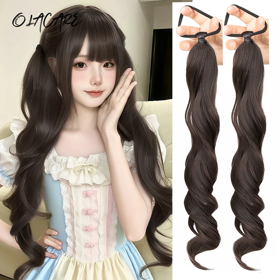 

OLACARE Synthetic Long Ponytail Extensions With Elastic Band Versatile DIY Braided Ponytail For Women Girls Black Brown