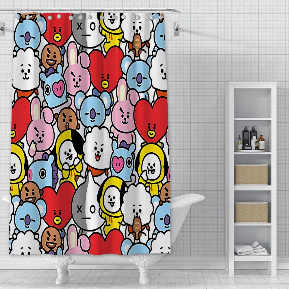 Cute Cartoon B-BTS-S Shower Curtain Waterproof Polyester Fabric Paint Bath Curtains Home Bathroom Decor Curtain With Hook