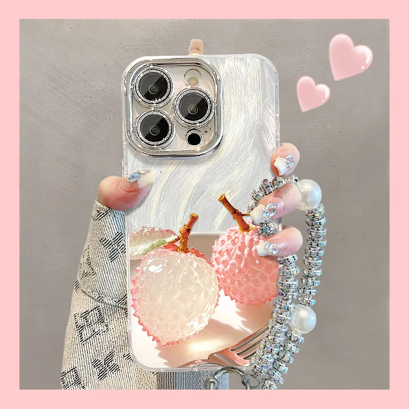 

Suitable for iPhone Crystal Lychee 16e Phone Case Holder Bracelet 15promax Feather Yarn14pro All Inclusive13 Xr Protective Cover