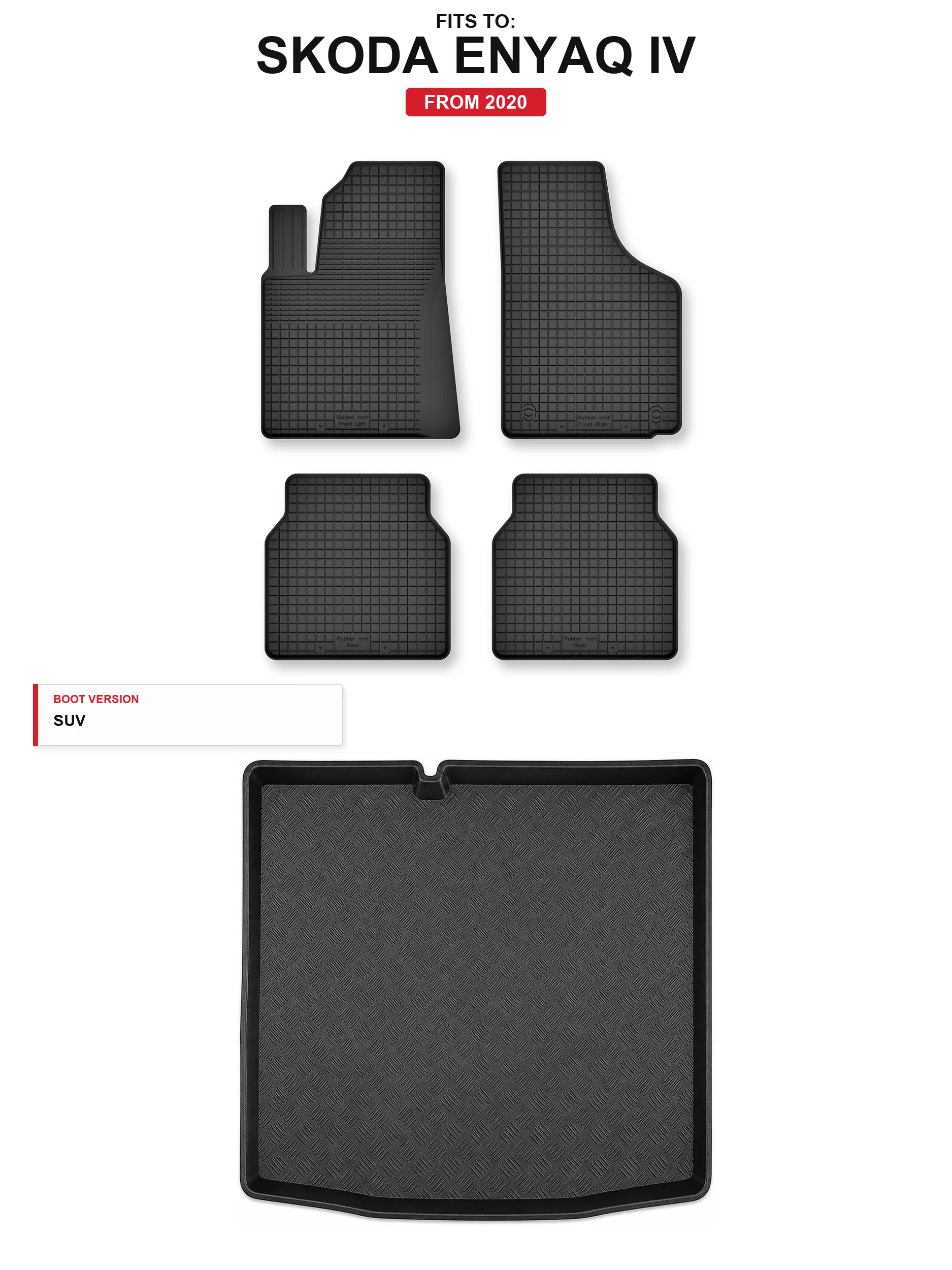 Tapijten in de kofferbak + kofferbakmat voor: Skoda Enyaq Iv 2020- SUV 5 El.