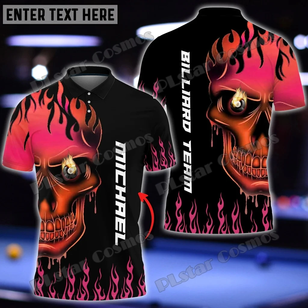 Skull Fire Billiard Balls Fire Personalized Name 3D Printed Fashion Men's Polo Shirt Summer Street Unisex Casual Polo shirt WK73