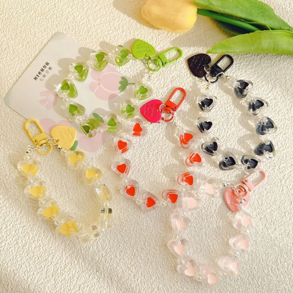 Korean Fashion Peach Heart Keychain Acrylic Creative Clear Beads Keyring Advanced Sense Kawaii Love Beads Keychain Girls