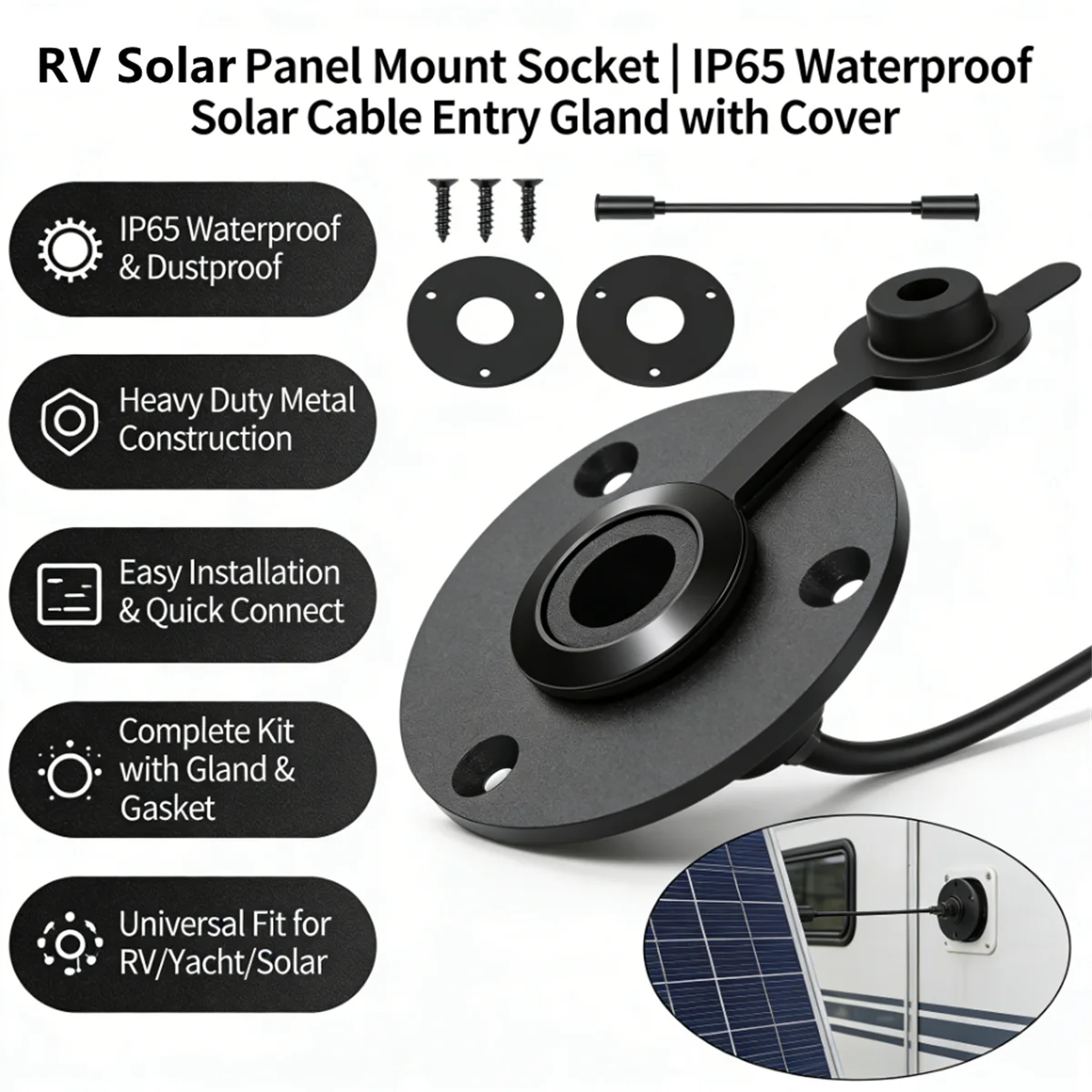 

Aluminum Alloy Wall Pass Through Kit Mini RV Waterproof Cable Pass Through Panel Mount DC Female Power Socket Mini Accessories