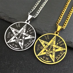 Pentagram of Solomon Tetragrammaton Pendant Necklace for Women Men Stainless Steel Gold Color Pentacle Jewish Chain Jewelry