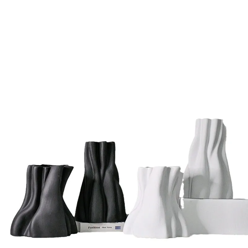 

Modern minimalist matte black and white vase, ornament soft flower