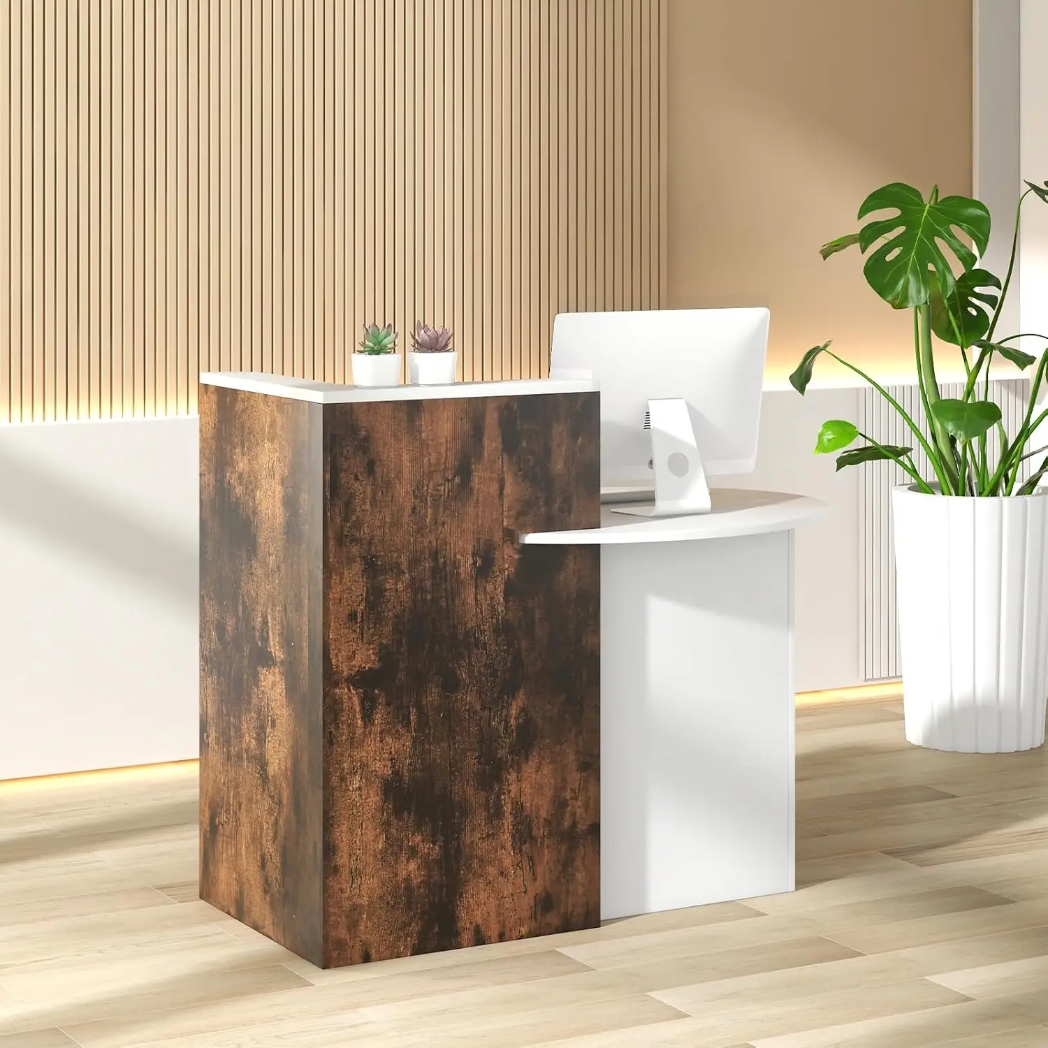Reception Desk Front Counter Desk Lockable Drawer Retail Counter Checkout Table Round Tabletop Corner Shelf Adjustable Shelf Off