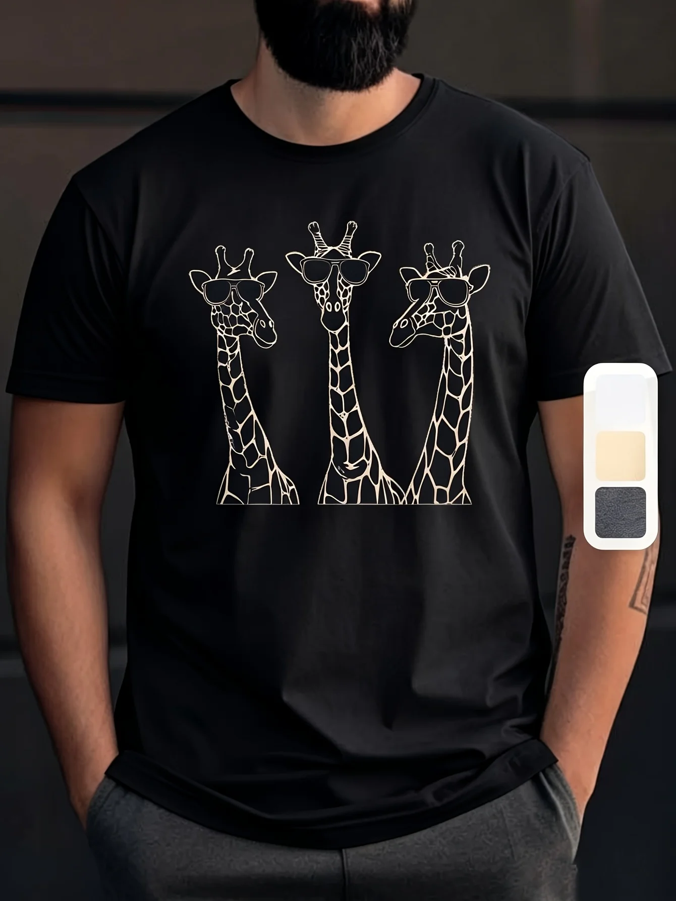 Three Cool Giraffes Print Mens T Shirt Animal With Sunglasses Line Art Short Sleeve Crew Neck Cotton Tee Street Casual Daily Top