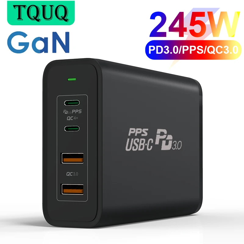 TQUQ 245W GaN Charger USB-C Power Adapter,4-port PD 100W PPS 65W 45W QC4.0 for MacBook iPad iPhone Samsung Huawei Xiaomi Laptop