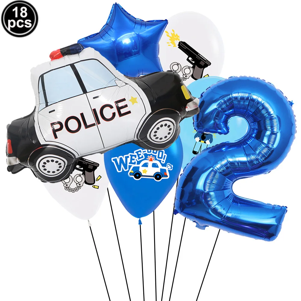 1 Set Polizeiauto-Geburtstagsballons, blau, Nummer 4, 5, 6, Geburtstagsauto, Polizei-Folienballon für Polizei, Party, Jungen, Geburtstagsdekoration – Detail 4