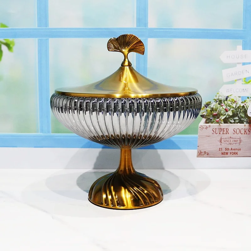 

oom, household light luxury creativity, high-end dried fruit storage box, high-footed fruit pot with lid sugar tank large
